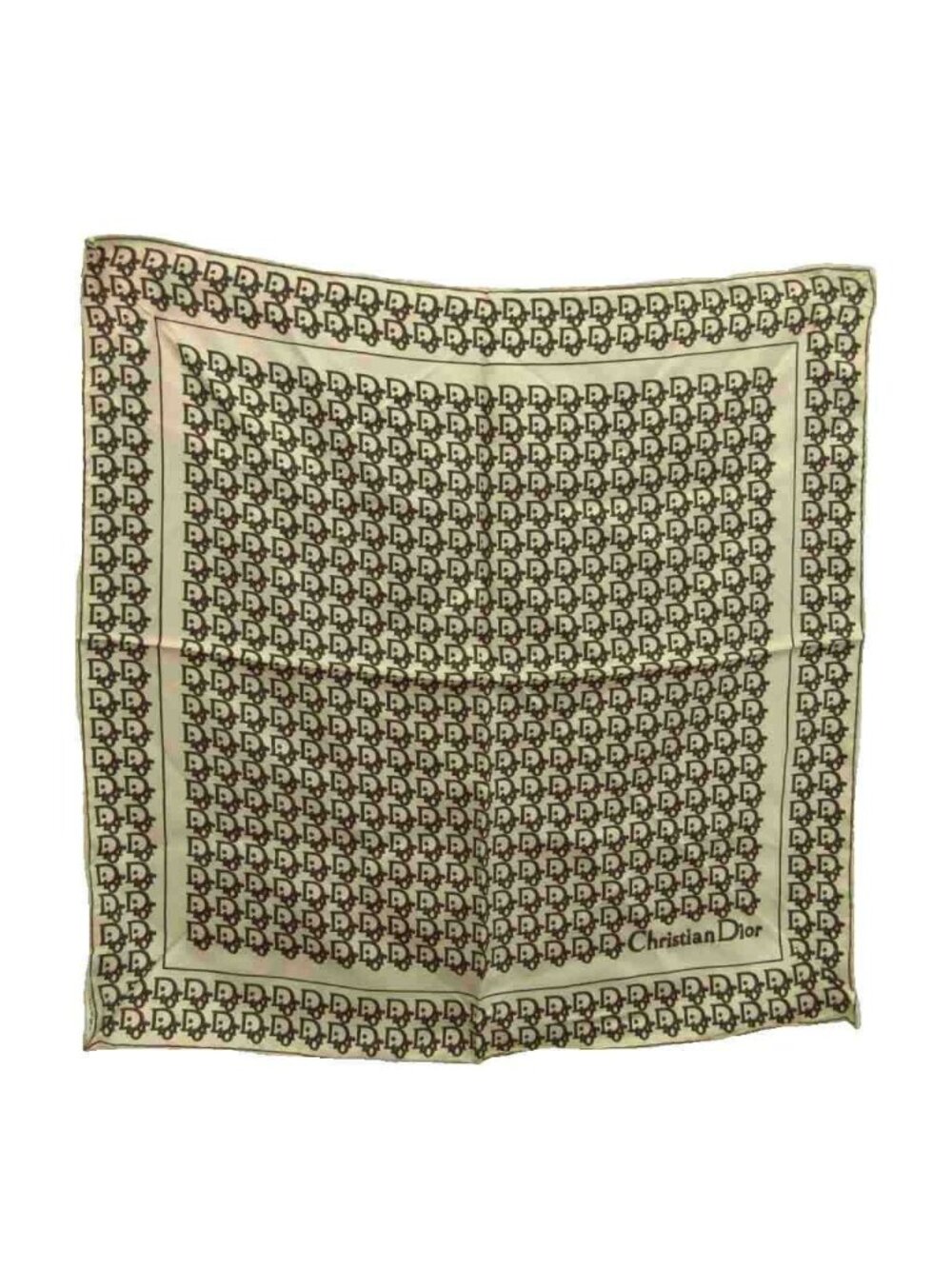 Dior Vintage Scarf Bandana Silk Trotter Pattern All Over Print Logo Beige Brown